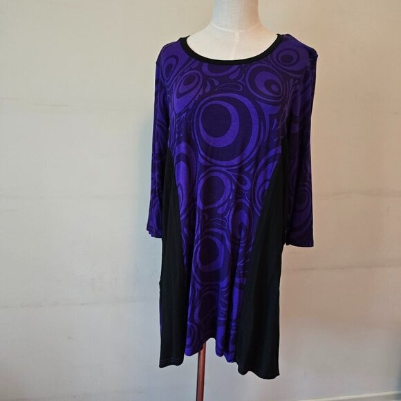 Babs Vancouver Tops - Babs Vancouver - Boutique Tunic in Purple Circles & Swirls, Inset Black